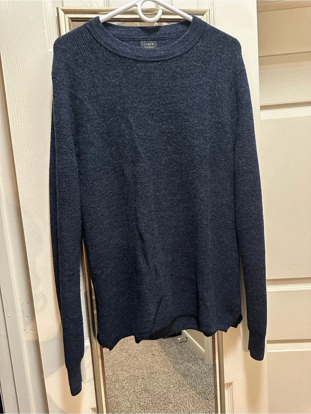 J. Crew Men’s Large 100 Percent Merino Wool Dark Blue Knit Sweater
